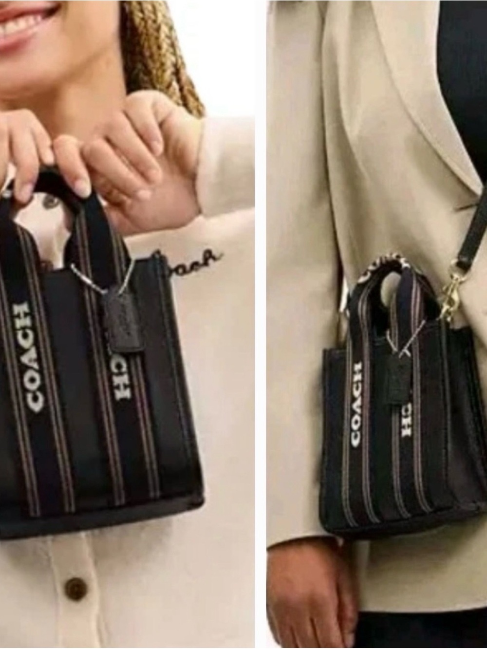 Coach Black Mini Tote with Tan-Striped Web Handles - Picture 3 of 3